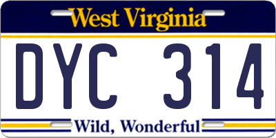 WV license plate DYC314