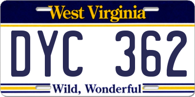 WV license plate DYC362