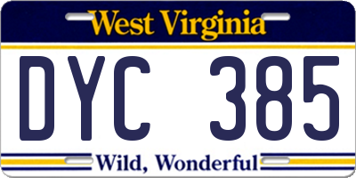 WV license plate DYC385