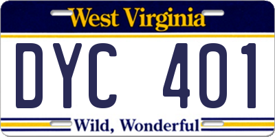 WV license plate DYC401