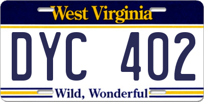 WV license plate DYC402