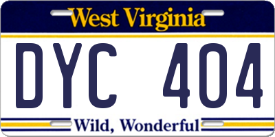 WV license plate DYC404