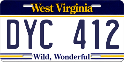 WV license plate DYC412