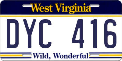 WV license plate DYC416