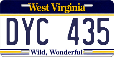 WV license plate DYC435
