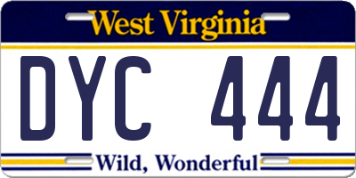 WV license plate DYC444