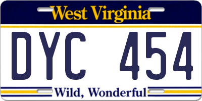 WV license plate DYC454