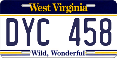 WV license plate DYC458