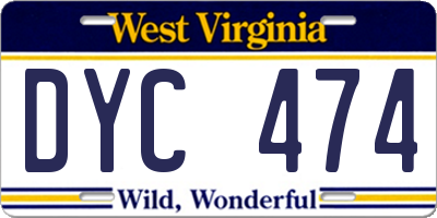 WV license plate DYC474