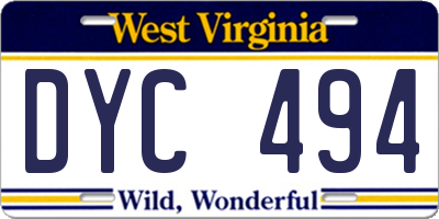 WV license plate DYC494