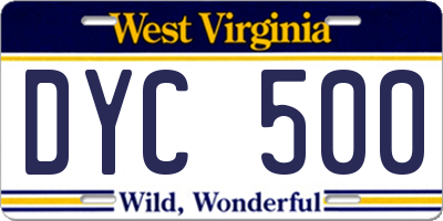 WV license plate DYC500