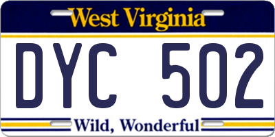 WV license plate DYC502