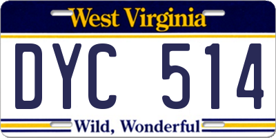 WV license plate DYC514