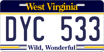 WV license plate DYC533