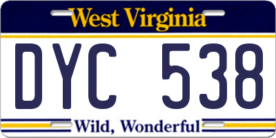 WV license plate DYC538