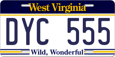 WV license plate DYC555