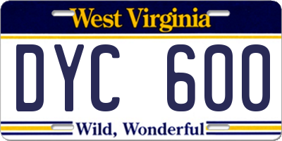 WV license plate DYC600