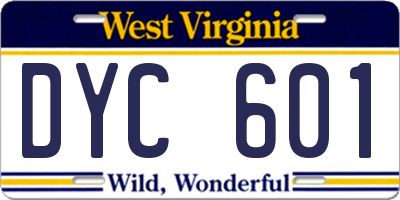 WV license plate DYC601