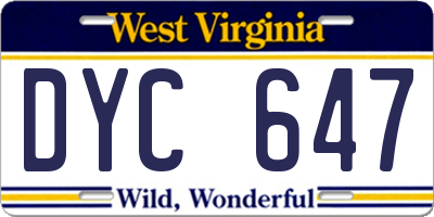 WV license plate DYC647