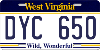 WV license plate DYC650