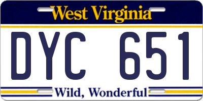 WV license plate DYC651