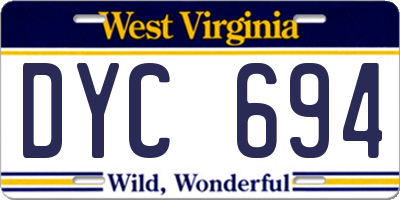 WV license plate DYC694