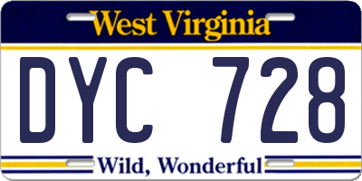 WV license plate DYC728