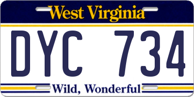 WV license plate DYC734