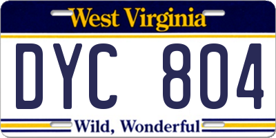 WV license plate DYC804