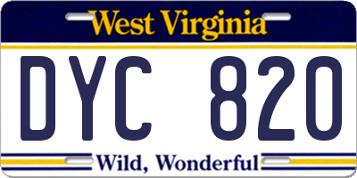 WV license plate DYC820