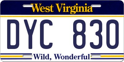 WV license plate DYC830