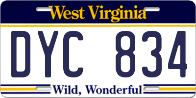 WV license plate DYC834