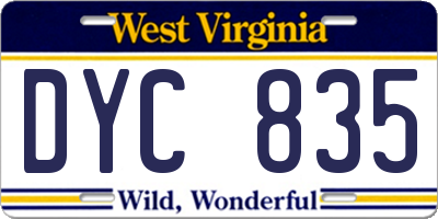 WV license plate DYC835