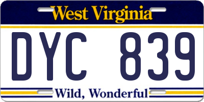 WV license plate DYC839