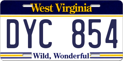 WV license plate DYC854