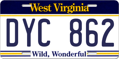 WV license plate DYC862