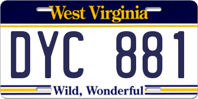 WV license plate DYC881