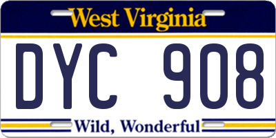WV license plate DYC908