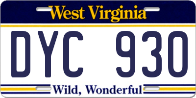 WV license plate DYC930