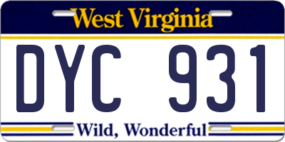 WV license plate DYC931
