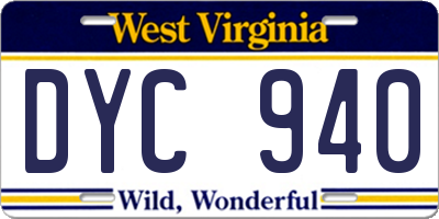 WV license plate DYC940