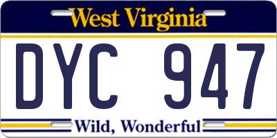 WV license plate DYC947