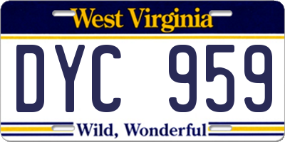 WV license plate DYC959