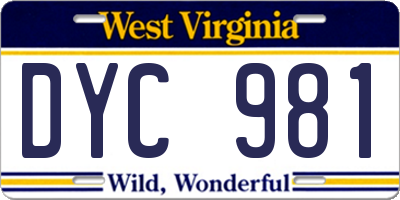 WV license plate DYC981