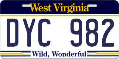 WV license plate DYC982