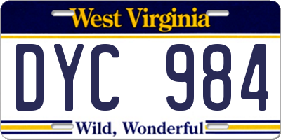 WV license plate DYC984