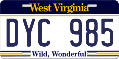 WV license plate DYC985