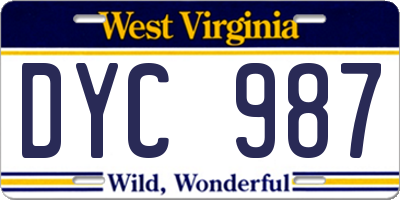 WV license plate DYC987
