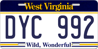 WV license plate DYC992