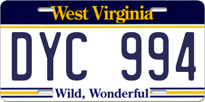 WV license plate DYC994